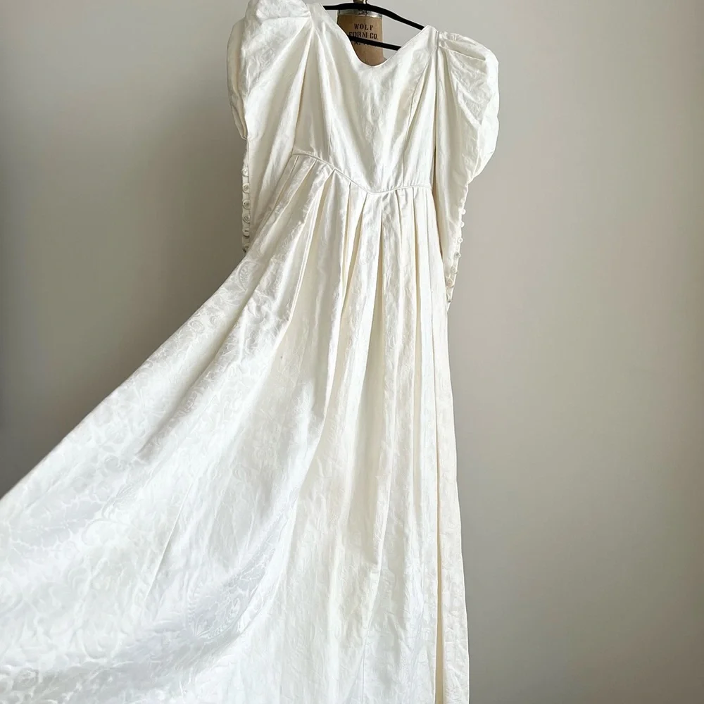 80s Vintage Laura Ashley Cottagecore Prairie White Dress Puff Sleeves US8 / UK10 - Picture 5 of 11